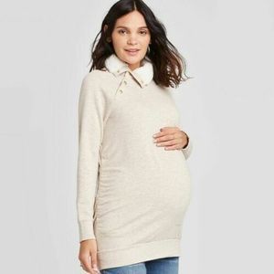 Isabel Maternity Snap Sherpa Collar Sweatshirt Oatmeal X-Small sherpa top 1222